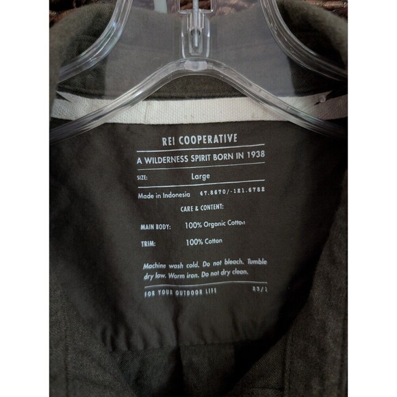 REI Co-op Flannel Button Up Shirt Mens Large Green Outdoor Camp Hiking Gorpcore - Picture 8 of 8